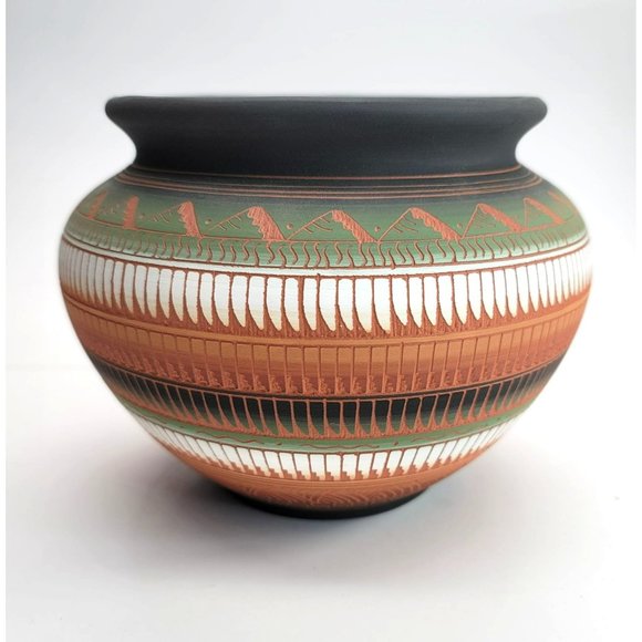 Native American Navajo Vase Pot by C. Buralli Terra Cotta Multi-Color 1996 DH606 - Picture 13 of 15